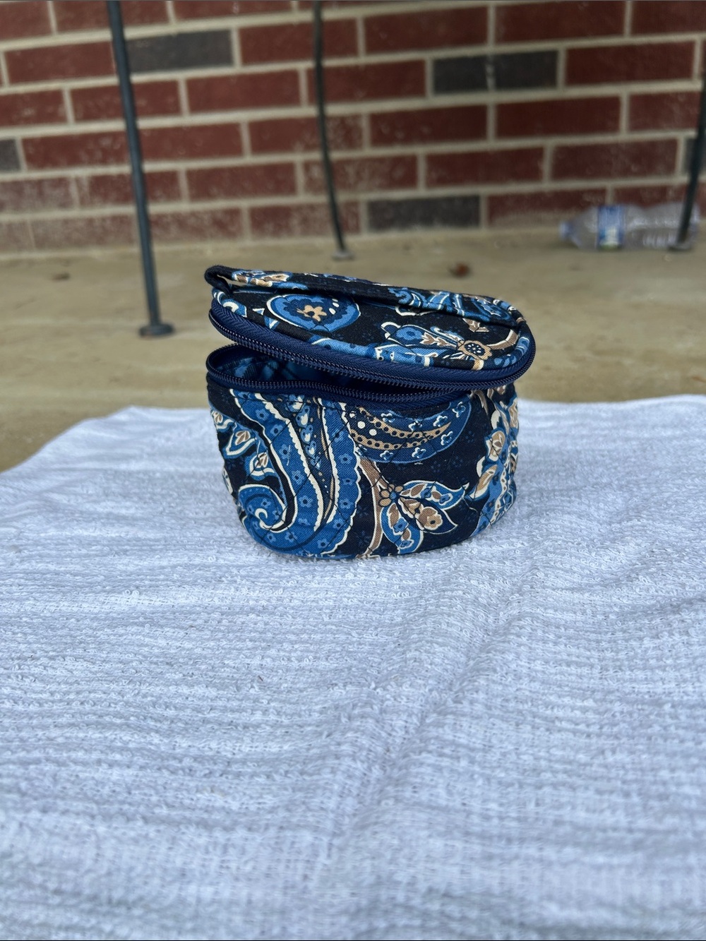 Vera Bradley Navy & Tan Paisley Quilted Cosmetic Pouch